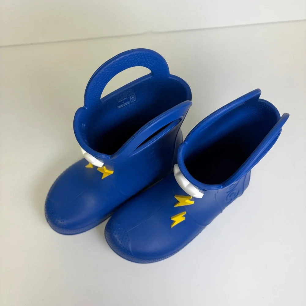 Crocs Handle It Rain Boots Blue Lightning Bolt Cloud Waterproof J1 Kids - Picture 4 of 7